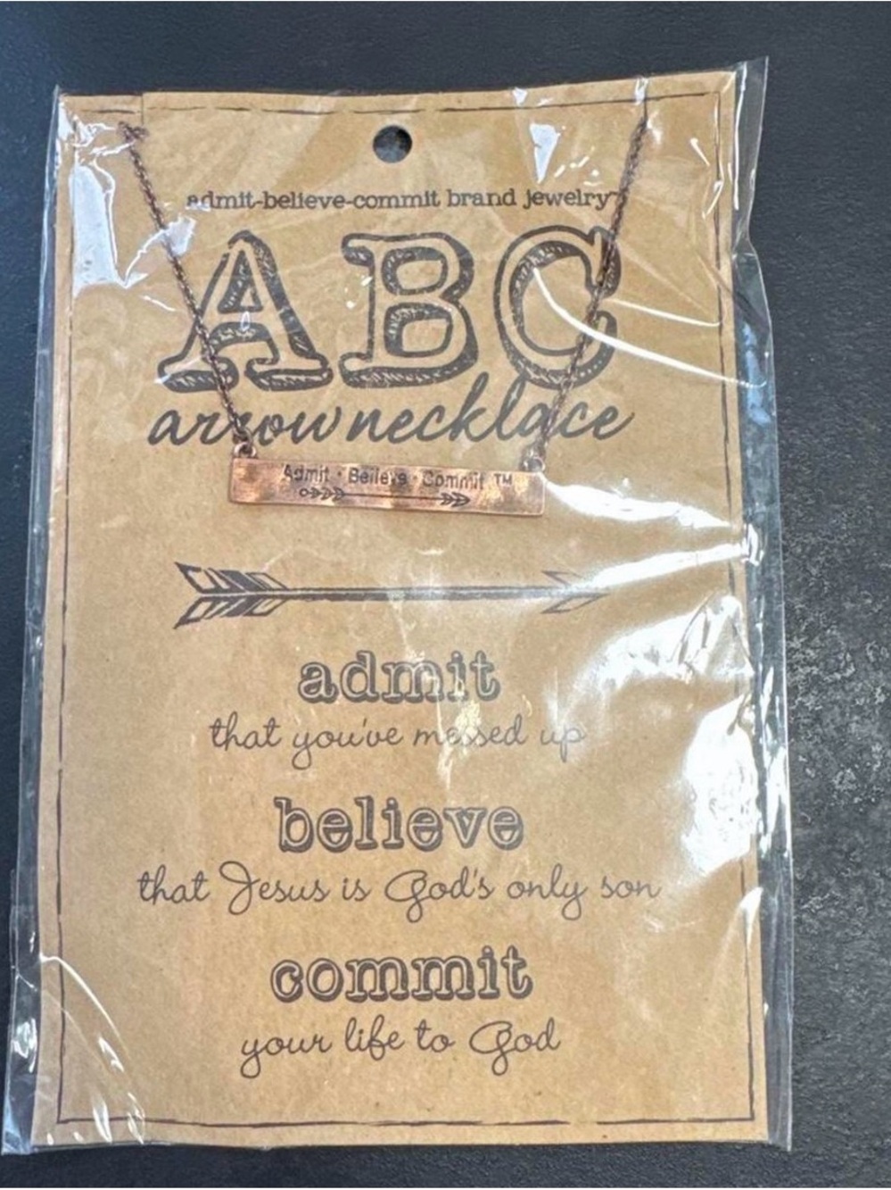 NWT - ABC Admit Believe Commit Arrow bar Necklace -Copper